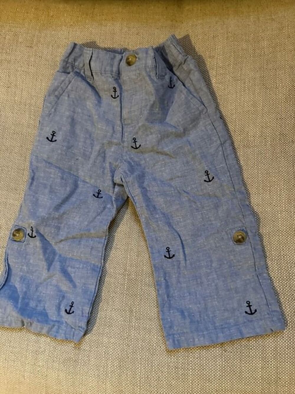 Janie and Jack Boys 12-18M Blue Chambray Anchor Pants Convertible Capris